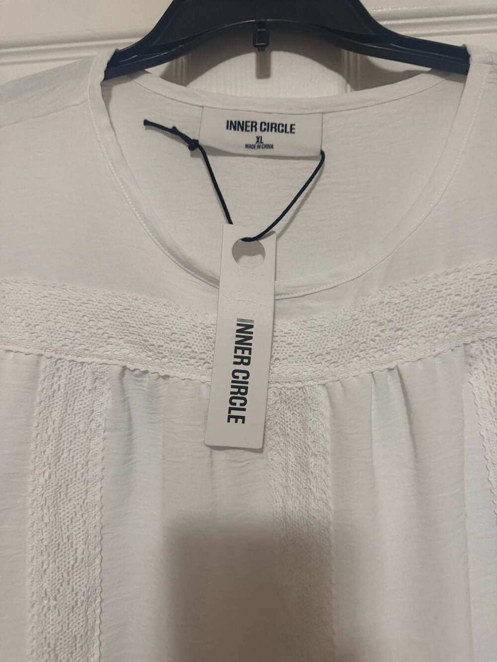 Inner Circle White Lace-Trim Peplum Blouse with 3/4 Puff Sleeves - Picture 3 of 5
